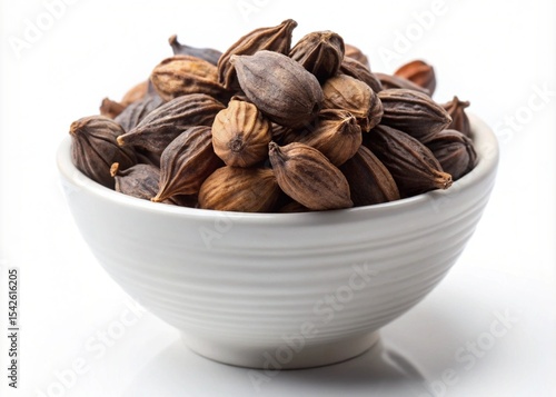 Black Cardamom Pods in White Bowl Aromatic Spice