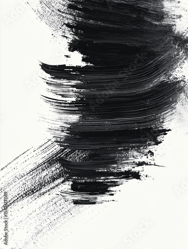Black paint brush strokes creating dynamic texture on white background