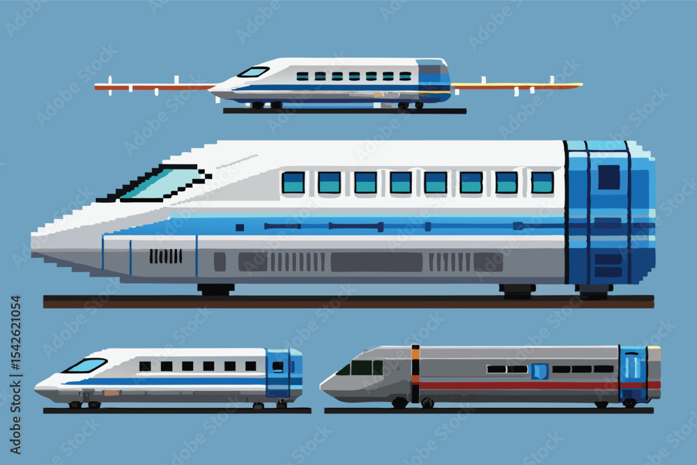 Fototapeta premium Pixel Art Train Sprite – Classic Railway Vehicle in 8-bit 16-bit 32-bit Retro Style