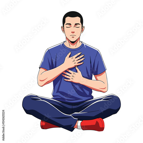 Illustration of a person meditating in lotus position, mindfulness and wellness concept