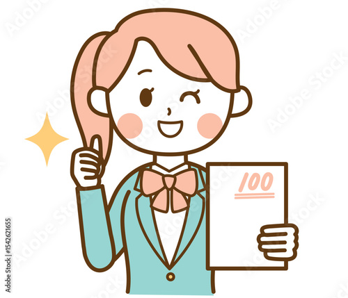 テストで100点バッチリなブレザー制服の学生の女の子のイラスト素材