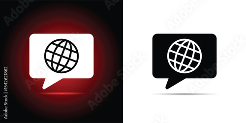 Choose or Change Language Speech Bubble Icon with Earth Symbol.
