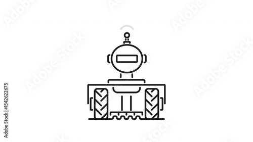 Agricultural robot icon animation. Agricultural robot icon featuring a line drawing of a robotic agricultural vehicle. Suitable for technology and farming related designs.