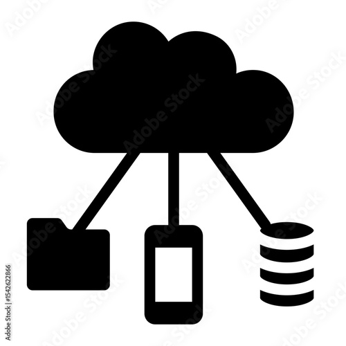 cloud network glyph icon with device and database
