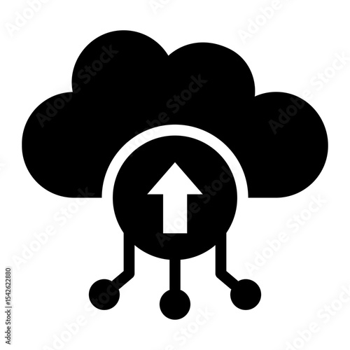 cloud glyph icon with upload symbol and connection