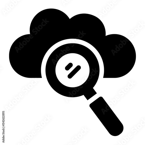 cloud search glyph icon with magnifying glass