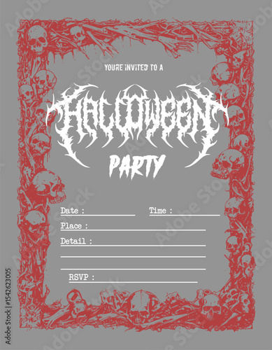 halloween frame horror skull skeleton satanism frame , poster , death metal poster font, metal band show poster , halloween festival poster