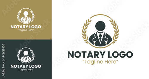 Elegant Notary Logo with Laurel and Professional Figure for Legal Branding