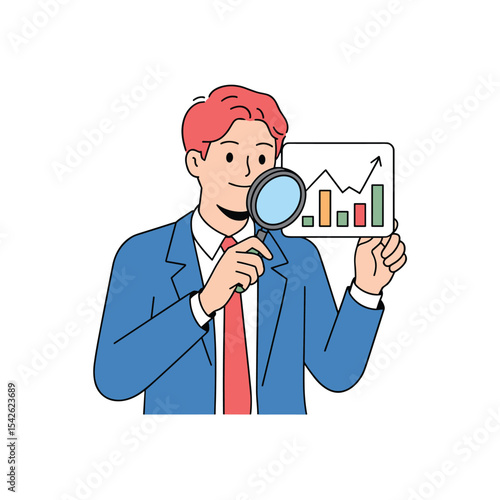  examining a graph with a magnifying glass indicating business analysis and growth trends