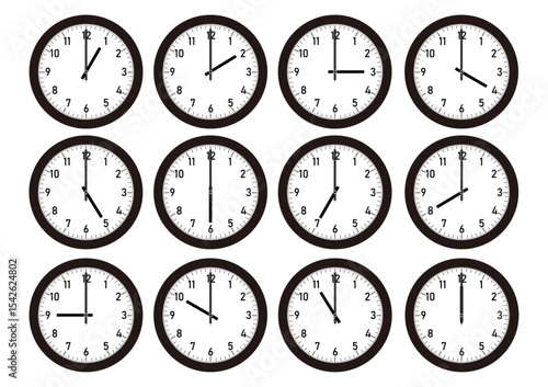 1時から12時までの時間経過を表す時計