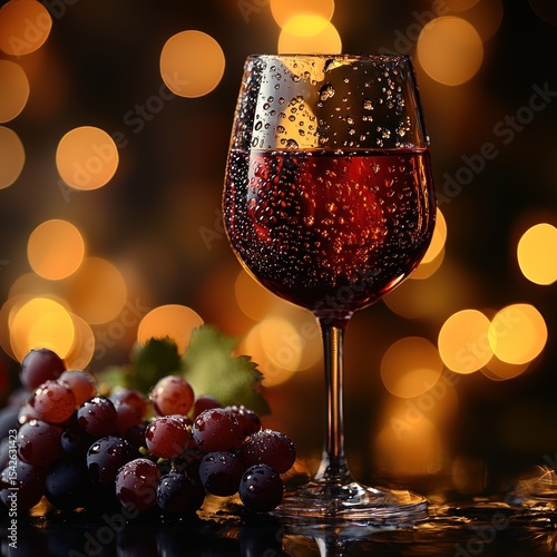 Red wine glass with grapes