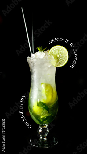mojito cocktail on black background