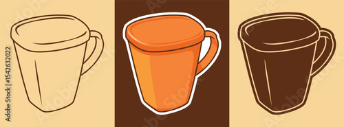 Three Types of Cartoon Style Sticker of Ceramic Coffee Mugs