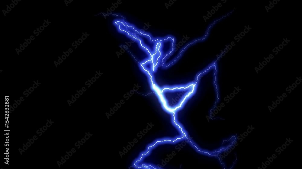 Striking blue lightning bolt illuminating the dark night sky, creating a dramatic atmosphere Striking blue lightning bolt illuminating the dark night sky, creating a dramatic atmosphere