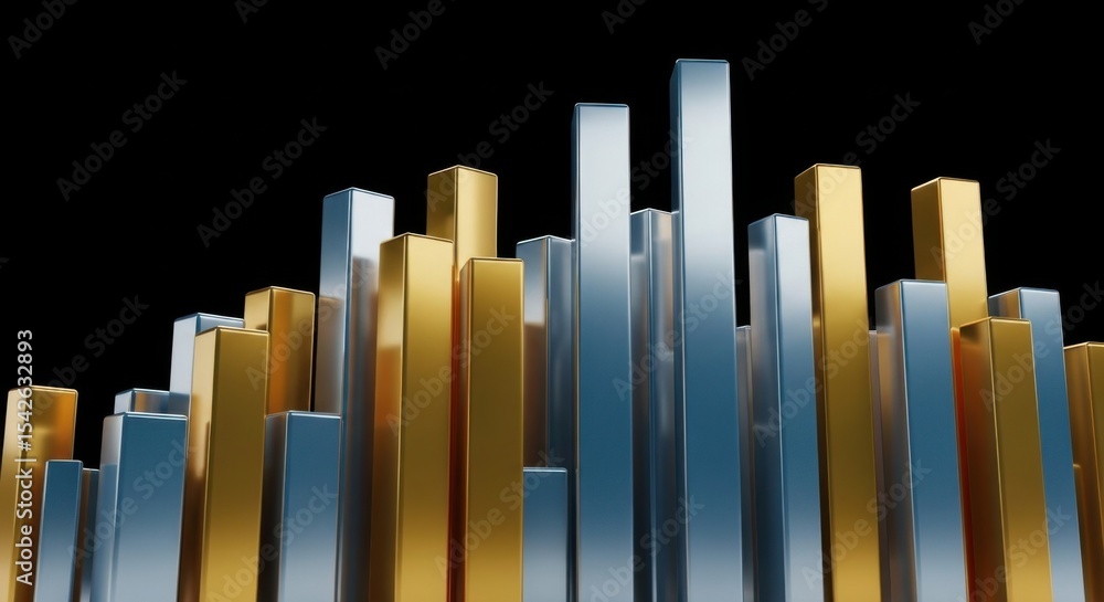 Fototapeta premium Abstract Gold and Silver Bars Against Black