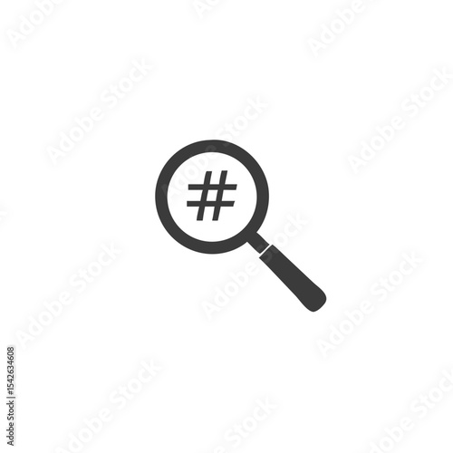 Keyword Research Magnifying Glass Icon with a Hashtag Vector Silhouette Flat Icon Design