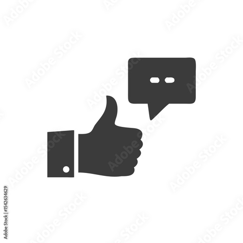User Engagement Thumbs Up Icon with a Tiny Comment Vector Silhouette Flat Icon Design