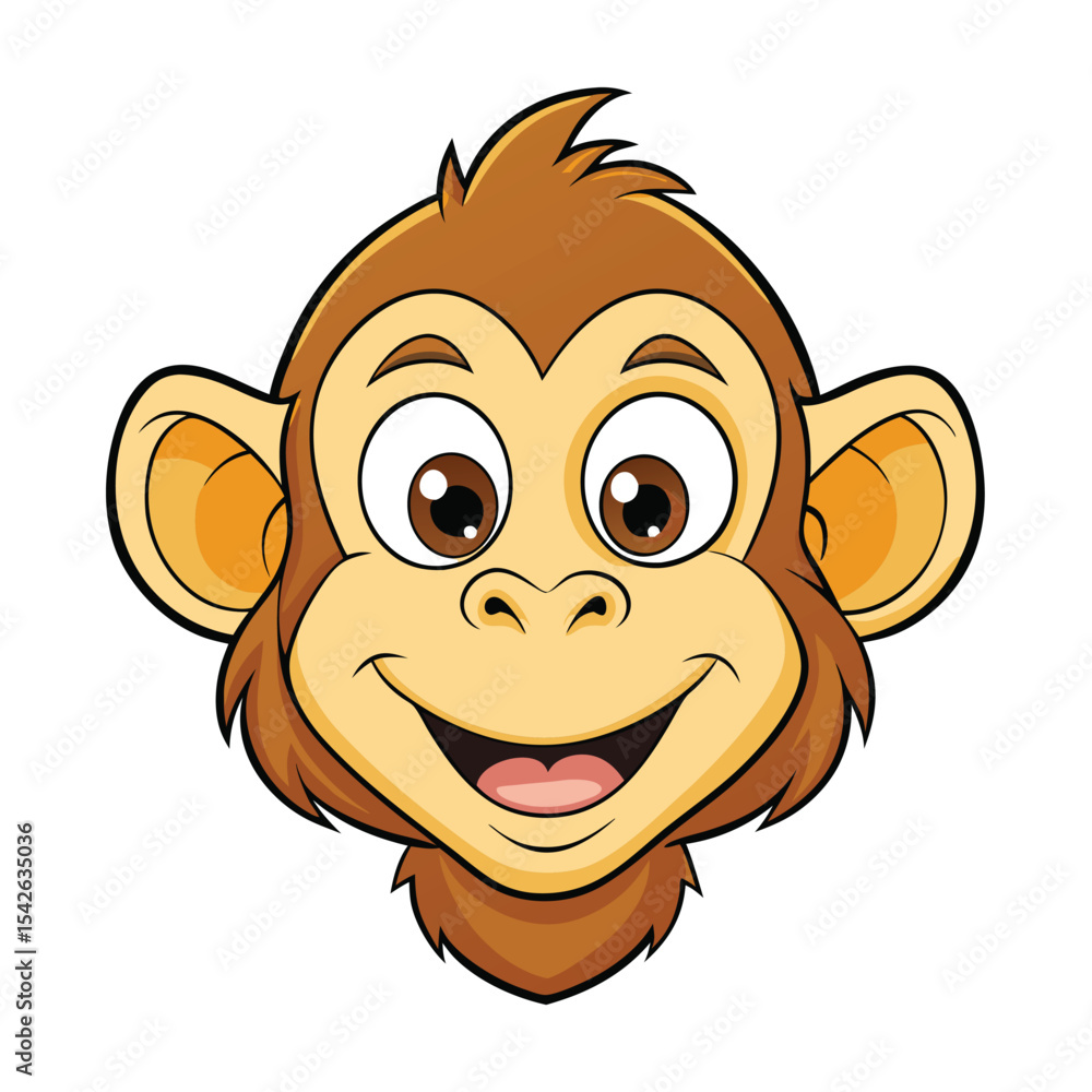 Obraz premium Cartoon monkey face with a happy expression on white background
