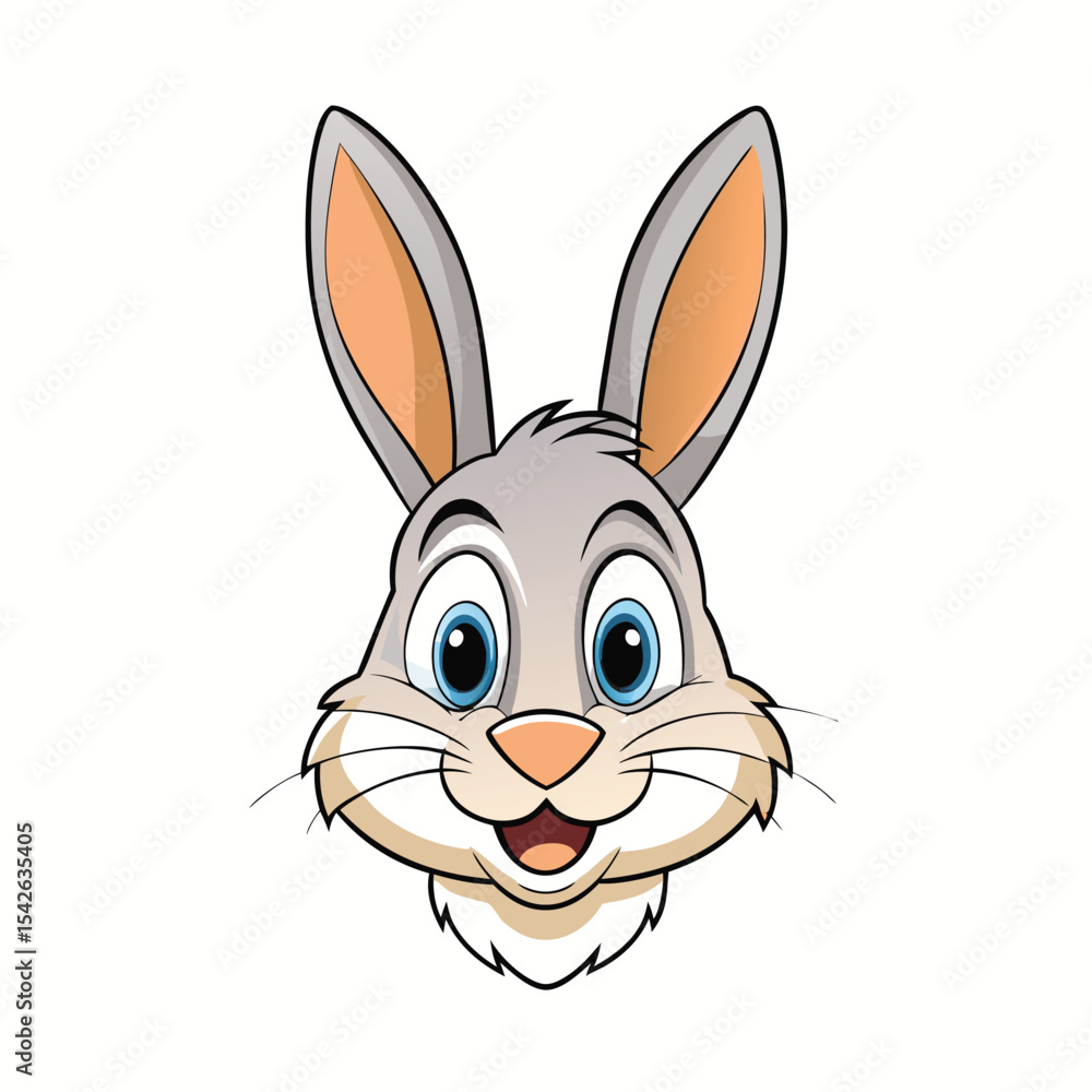 Fototapeta premium Cartoon bunny head with big eyes and long ears illustration