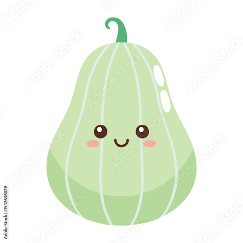 A charming cartoon of a cheerful vegetable with a cute smiling face and endearing eyes. The vegetable is green, suggesting freshness and health.