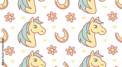 Cute doodle horse head's seamless pattern background vector design
