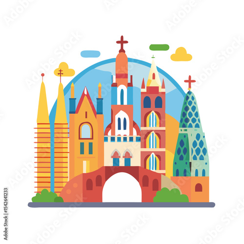 Wallpaper Mural flat Icon landmark of Spain Barcelona Torontodigital.ca