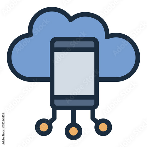 cloud filled line icon with mobile device and connectors