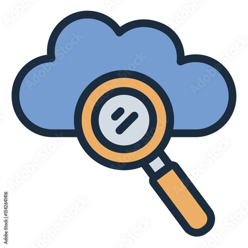 cloud search filled line icon with magnifying glass