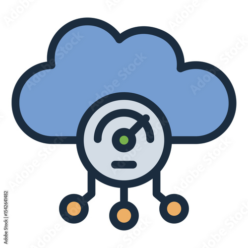 cloud filled line icon with speed gauge meter