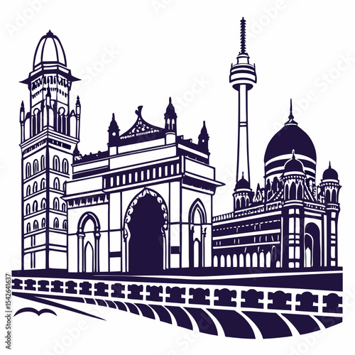 silhouette of landmarks of India Mumbai