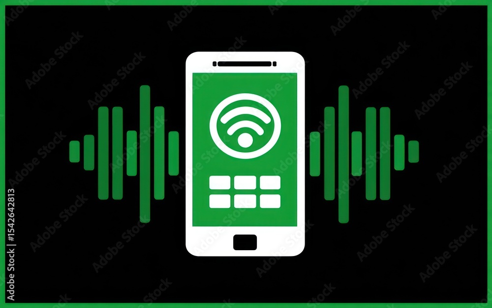 Smartphone with Wi-Fi and audio waves Smartphone with Wi-Fi and audio waves