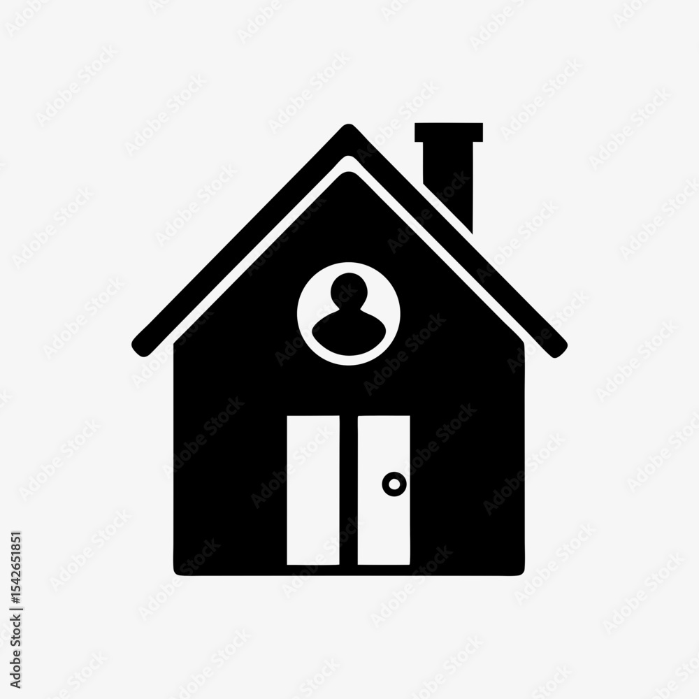 Black house icon with person symbol inside representing stay at home or quarantine concept
Black house icon with person symbol inside representing stay at home or quarantine concept