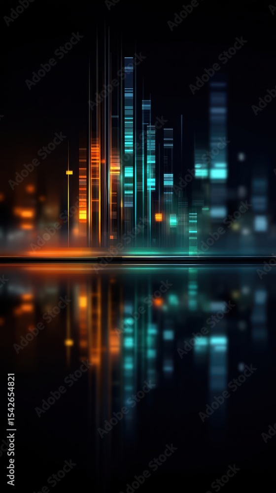 Obraz premium Abstract city lights reflecting on water at night. Blurred, vibrant colors