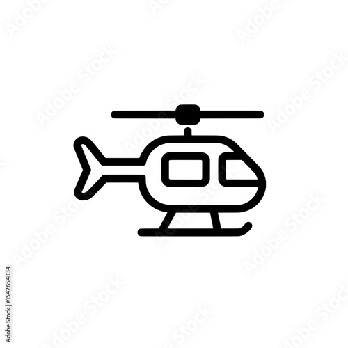 Compact helicopter icon with main rotor and body silhouette in minimal line style
