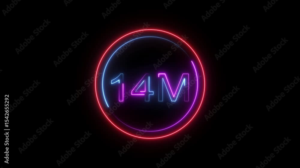 14 Millions Glowing neon line Letter Icon animation. 14M followers and subscribers on black background animation. 14 Millions Glowing neon line Letter Icon animation. 14M followers and subscribers on black background animation.