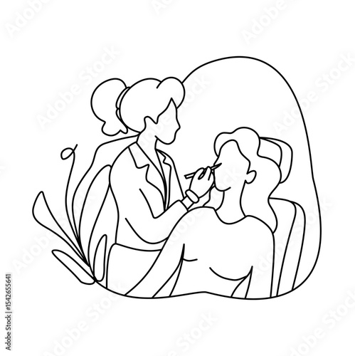 Stylized Illustration of a Makeup Artist Applying Makeup