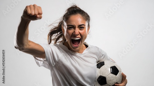 Excited Female Soccer Player Celebrating a Goal