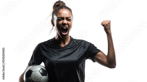 Excited Female Soccer Player Celebrating Victory