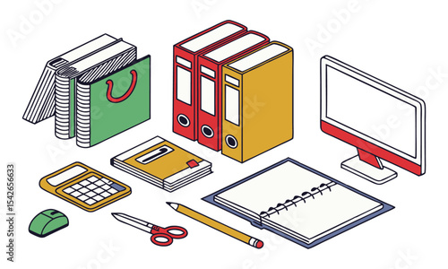 Vector Set of Folder and Book Icons in Flat Style.

