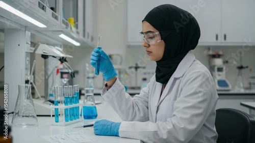 Muslim female scientist working in a lab