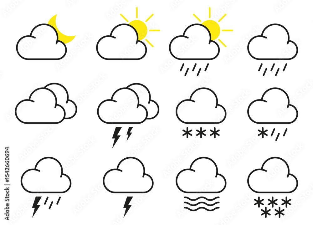 Weather icon collection isolated on a white background. Weather icon set Weather icon collection isolated on a white background. Weather icon set