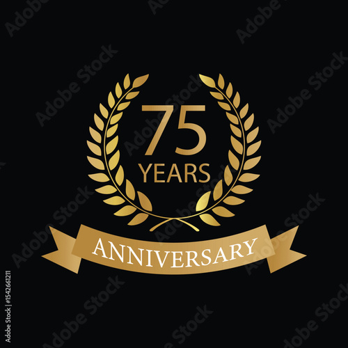 Golden anniversary Laurel Wreath Badge – Vector Icon for Milestone, Celebration and Award Design of 75years.