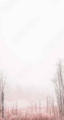 Wallpaper Mural Misty, light-pink landscape. Bare trees emerge from a hazy, pinkish-white fog Torontodigital.ca