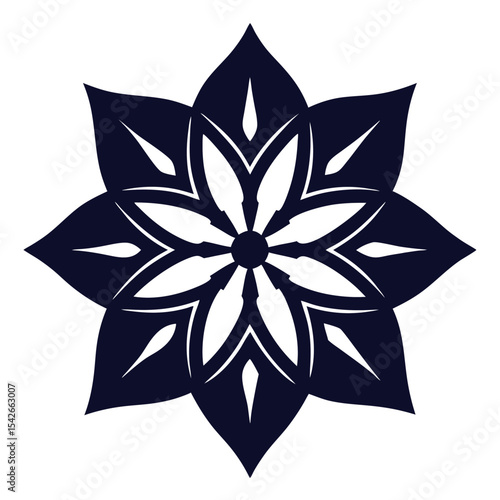 High-Contrast Mandala with White Star-Petal Symmetry on Dark Base