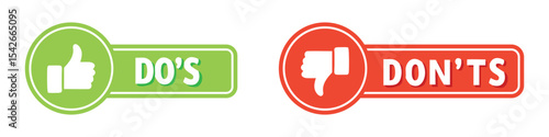 Green Do's and red Don't's buttons with thumbs-up and thumbs-down, symbolizing approval and disapproval.