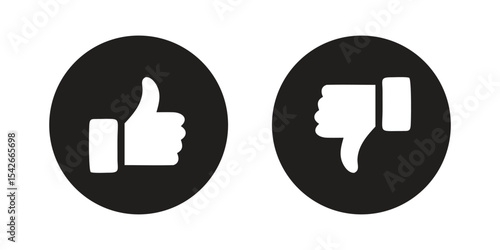 Black thumbs-up and thumbs-down icons, symbolizing approval, disapproval, and feedback.