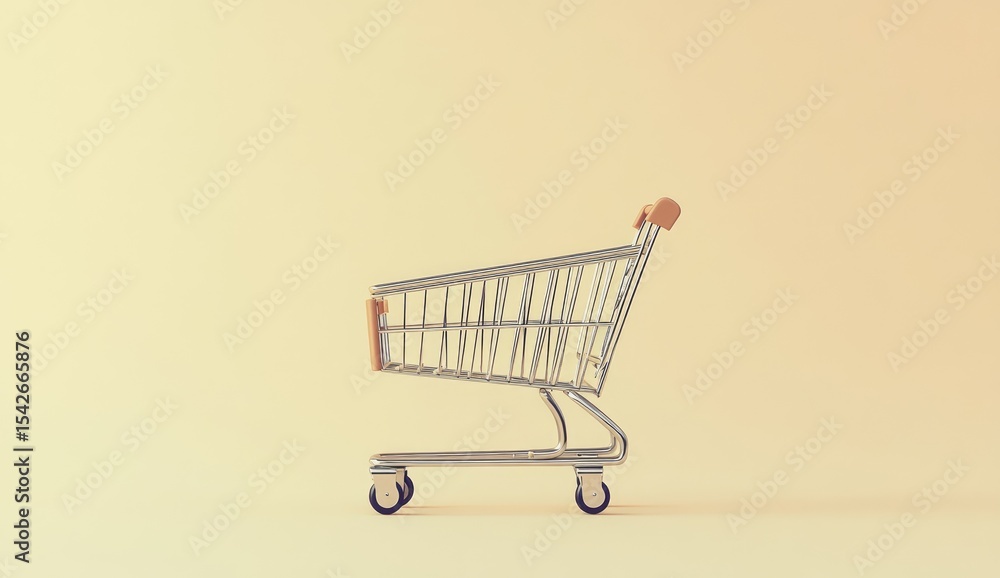 Empty shopping cart on pastel yellow background Empty shopping cart on pastel yellow background