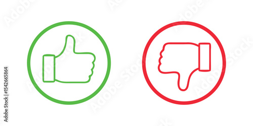 Green thumbs-up and red thumbs-down symbols, representing approval, disapproval, and feedback.