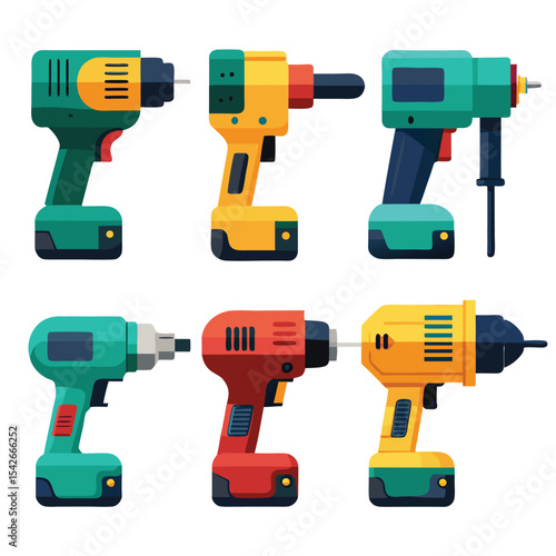 electric drill set isolated on white background