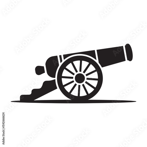 Old Cannon Silhouette Vector | Historical Artillery Weapon Illustration


